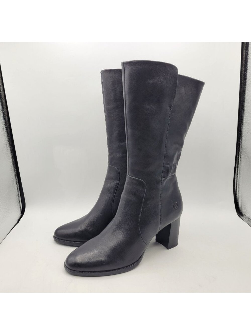 Born Ellen Womens Boots Size 8 Leather Mid Calf Boots Black 3" Block Heel Heel